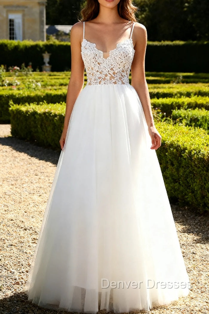 White A Line Spaghetti Straps Engagement Dress With Lace Main image