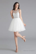 A-Line Tulle Sleeveless Beading Homecoming Dresses