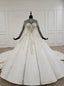 White Ball Gown Lace Appliques High Neck Beading Crystal Wedding Dress