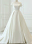 White Ball Gown Satin Cap Sleeve Backless Wedding Dress