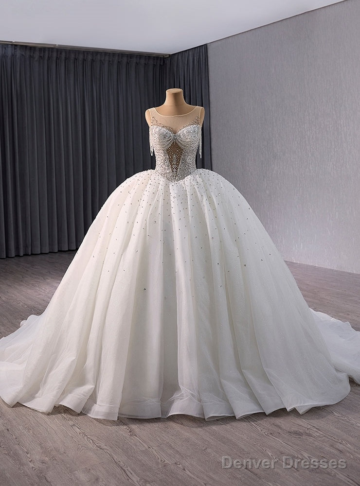 White Ball Gown Tulle Beading Luxury Wedding Dress Main image