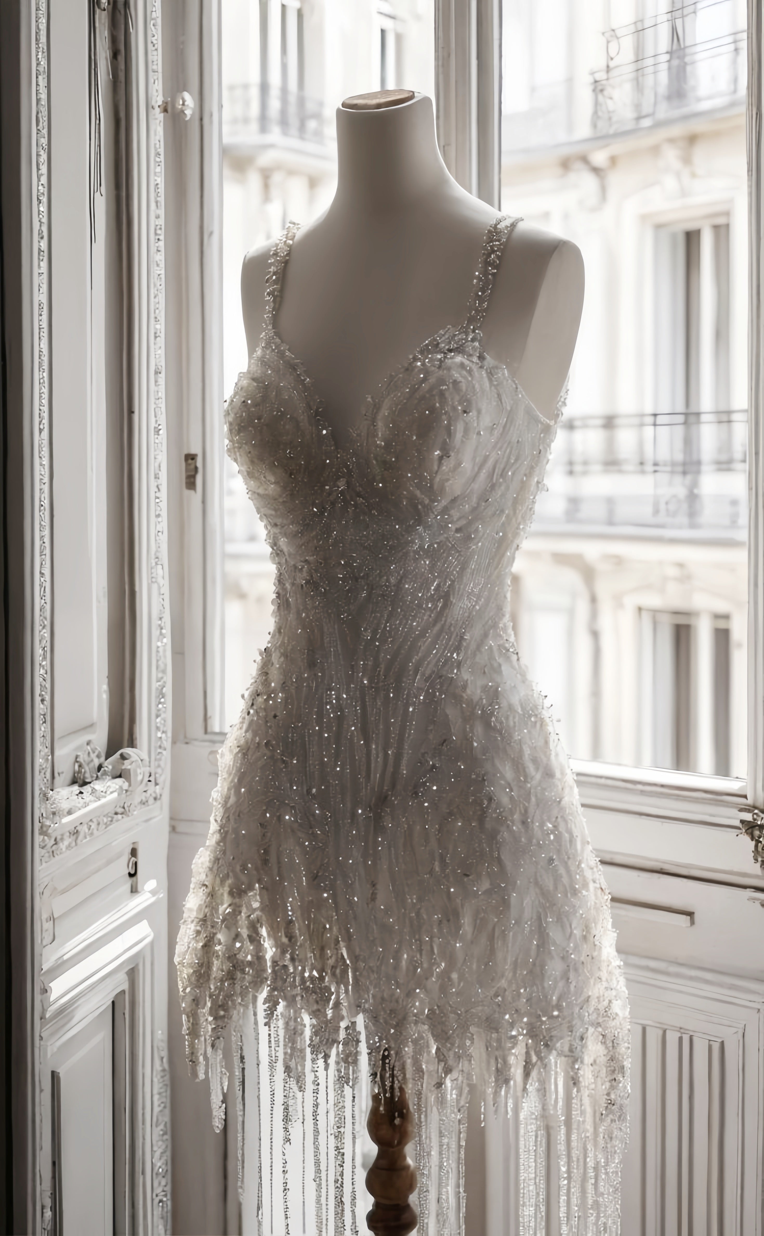 White Beaded Short Prom Dress,