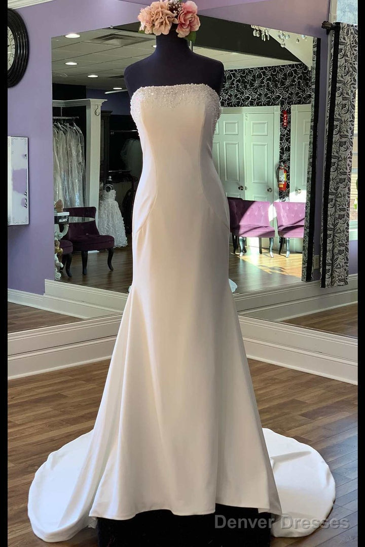 White Beaded Strapless Mermaid Long Bridal Gown Off Shoulder Main image
