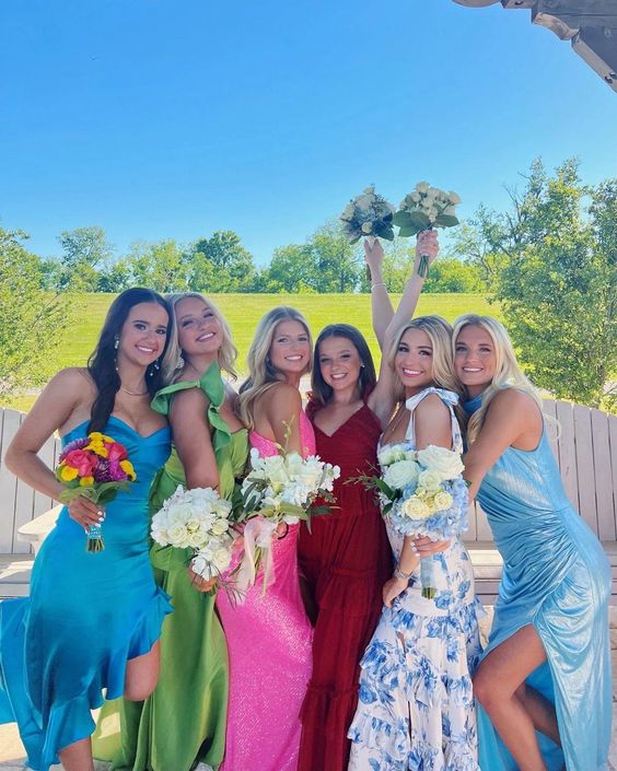 White Blue Floral A-Line Prom Dress Long Evening Gown