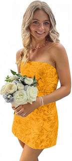 White Blue Floral Homecoming Dress Strapless Short Prom Dress,