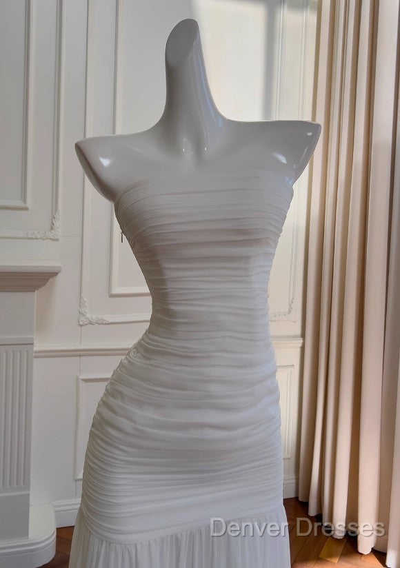 White Bodycon Dress Strapless Chiffon Long Prom Dress Simple Evening Dress Secondary image