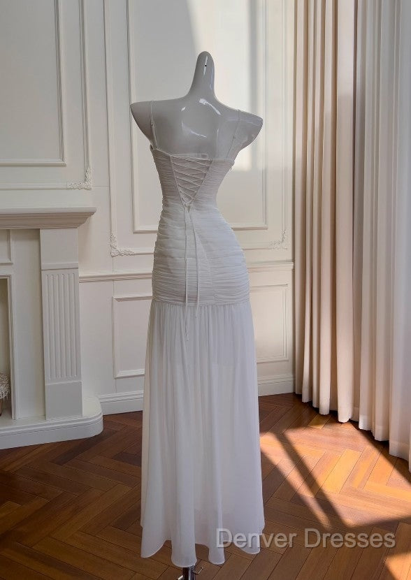 White Bodycon Dress Strapless Chiffon Long Prom Dress Simple Evening Dress