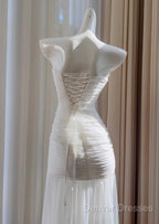White Bodycon Dress Strapless Chiffon Long Prom Dress Simple Evening Dress