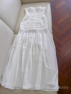 White Bodycon Dress Strapless Chiffon Long Prom Dress Simple Evening Dress