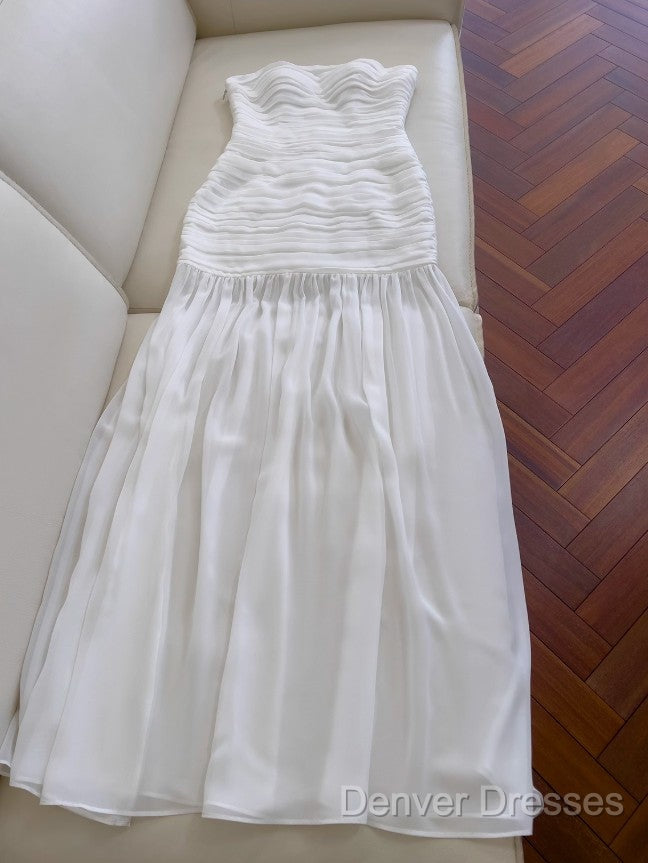 White Bodycon Dress Strapless Chiffon Long Prom Dress Simple Evening Dress