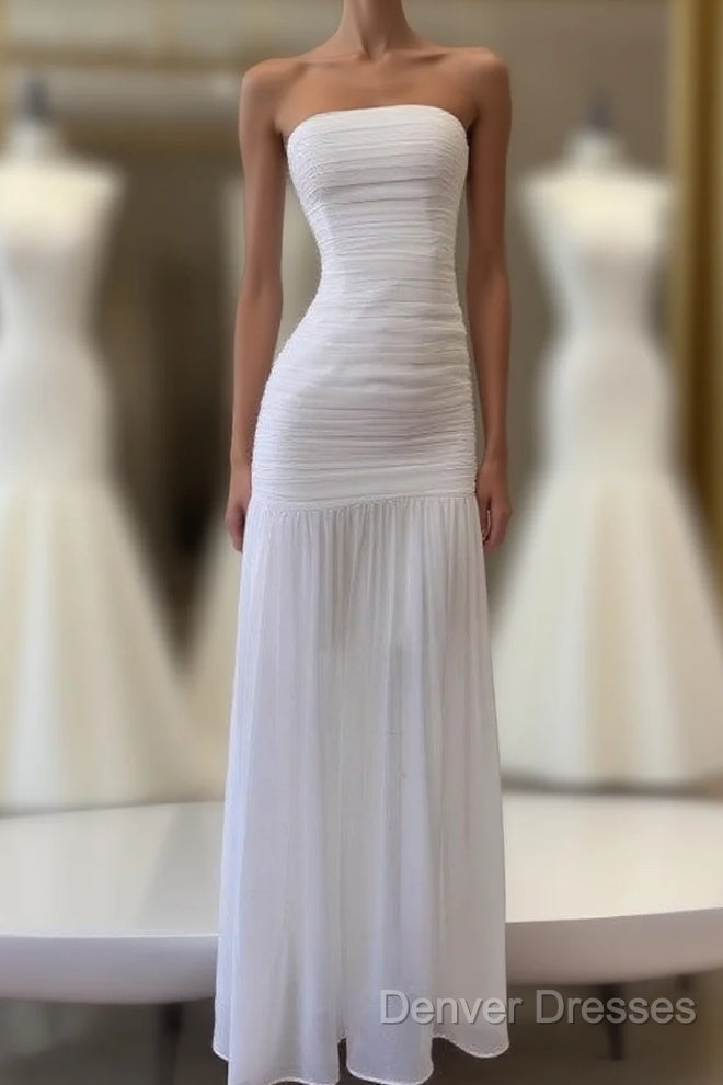 White Bodycon Dress Strapless Chiffon Long Prom Dress Simple Evening Dress Main image