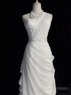 White Bodycon Satin Tulle Long Prom Dress Simple Wedding Dress