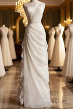 White Bodycon Satin Tulle Long Prom Dress Simple Wedding Dress