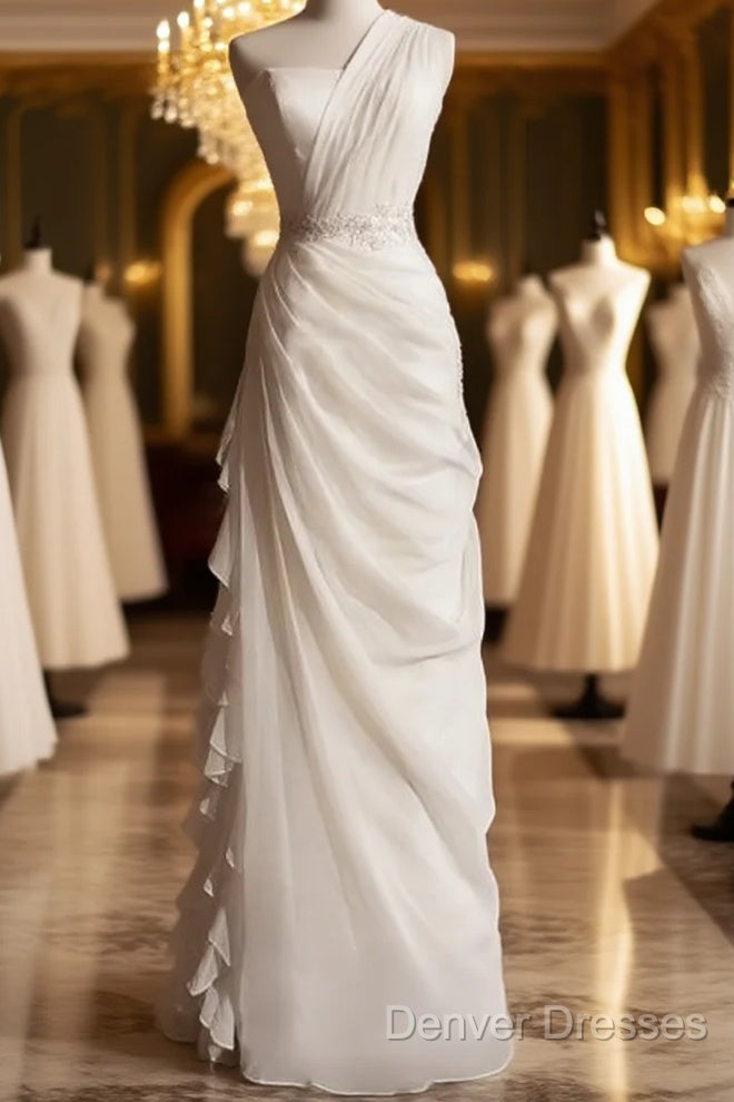 White Bodycon Satin Tulle Long Prom Dress Simple Wedding Dress