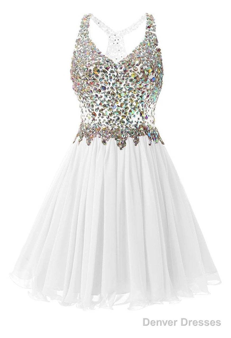 White Chiffon Crystal Homecoming Dress Main image