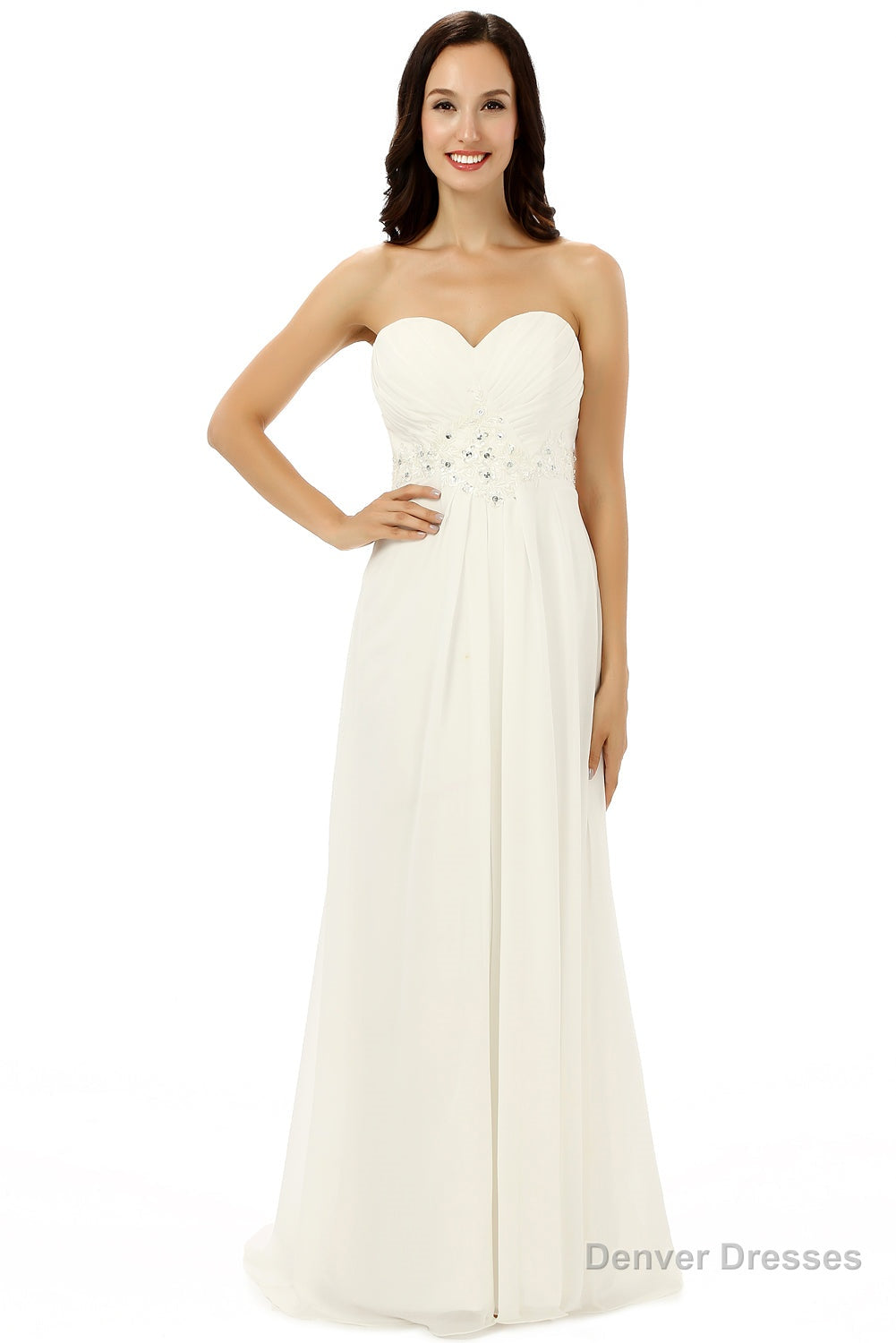 White Chiffon Sweetheart With Pleats Beading Bridesmaid Dresses Main image