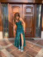 Green Slit Prom Dress Long Evening Dress