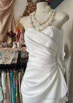 White Elegant Sheath Strapless Chiffon Prom Dress Birthday Dress