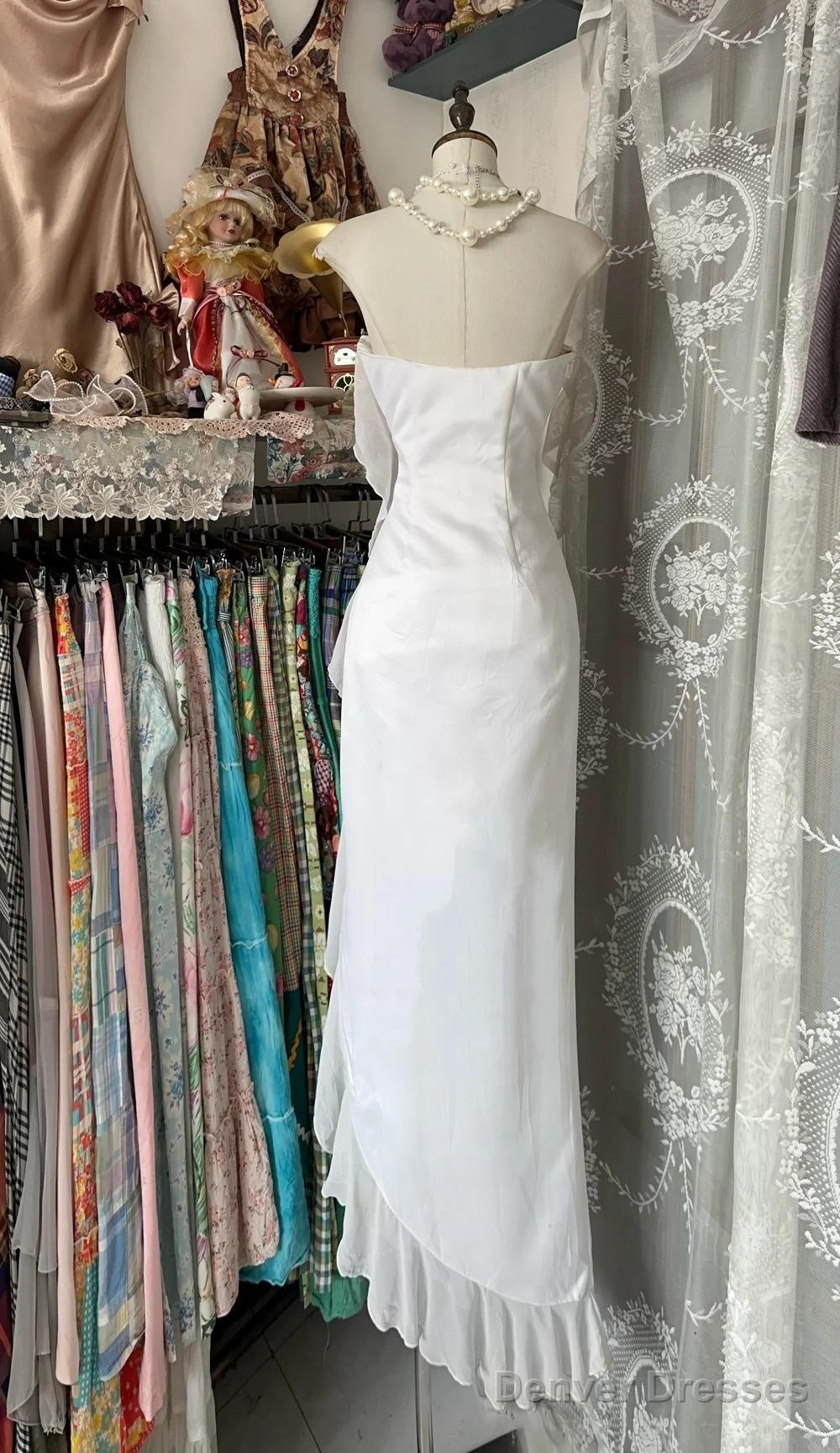 White Elegant Sheath Strapless Chiffon Prom Dress Birthday Dress