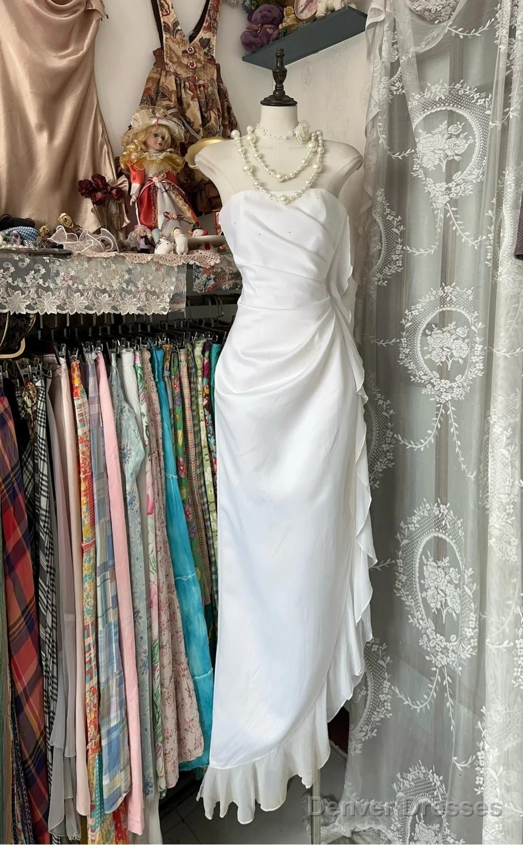 White Elegant Sheath Strapless Chiffon Prom Dress Birthday Dress Main image