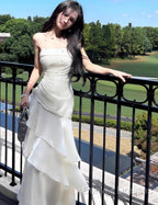 White Enchanted Prom Dress For Party&Birthday&Graduation-Ruffled Layered Fairytale Evening Dress