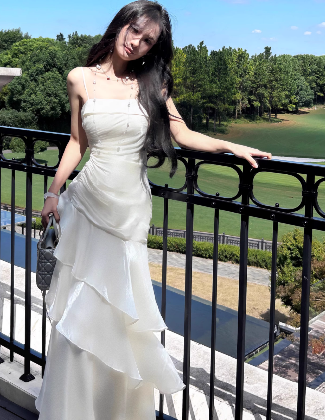 Vintage-Inspired Birthday Party Dress Under $160 White Ruffled Layered Fairytale Graduation Prom Dress