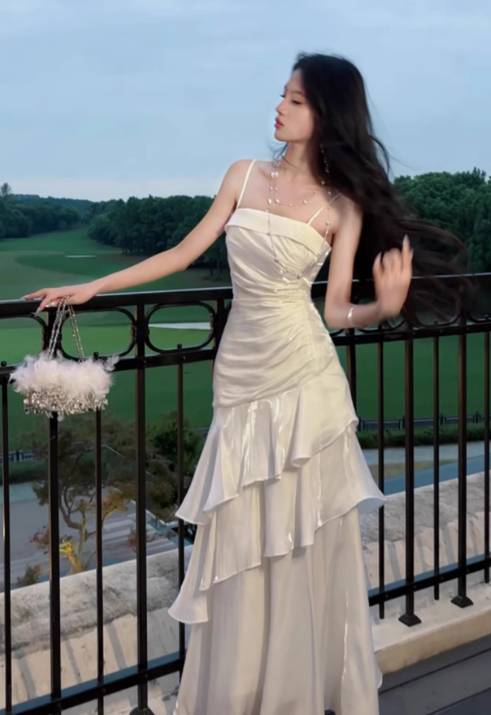 Vintage-Inspired Birthday Party Dress Under $160 White Ruffled Layered Fairytale Graduation Prom Dress