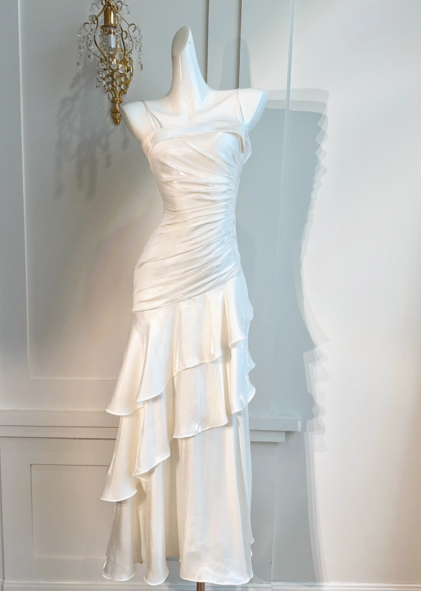 Vintage-Inspired Birthday Party Dress Under $160 White Ruffled Layered Fairytale Graduation Prom Dress