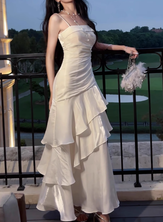 Vintage-Inspired Birthday Party Dress Under $160 White Ruffled Layered Fairytale Graduation Prom Dress