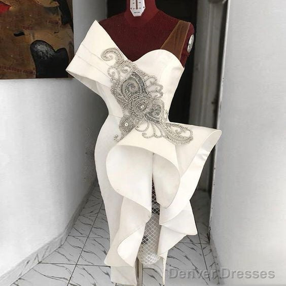 White Evening Dresses Short Lace Applique Beaded Mermaid Modest Evening Gown Homecoming Dress Main image