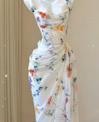 White Floral Elegant Sweet Sophisticated Long Chiffon Ball Gown Evening Dress Party Dress