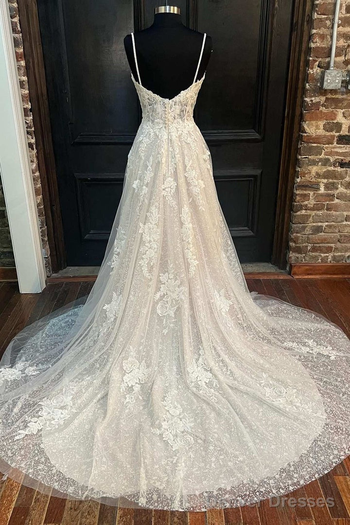 White Floral Lace Sweetheart Straps A-Line Long Bridal Gown Sexy Secondary image
