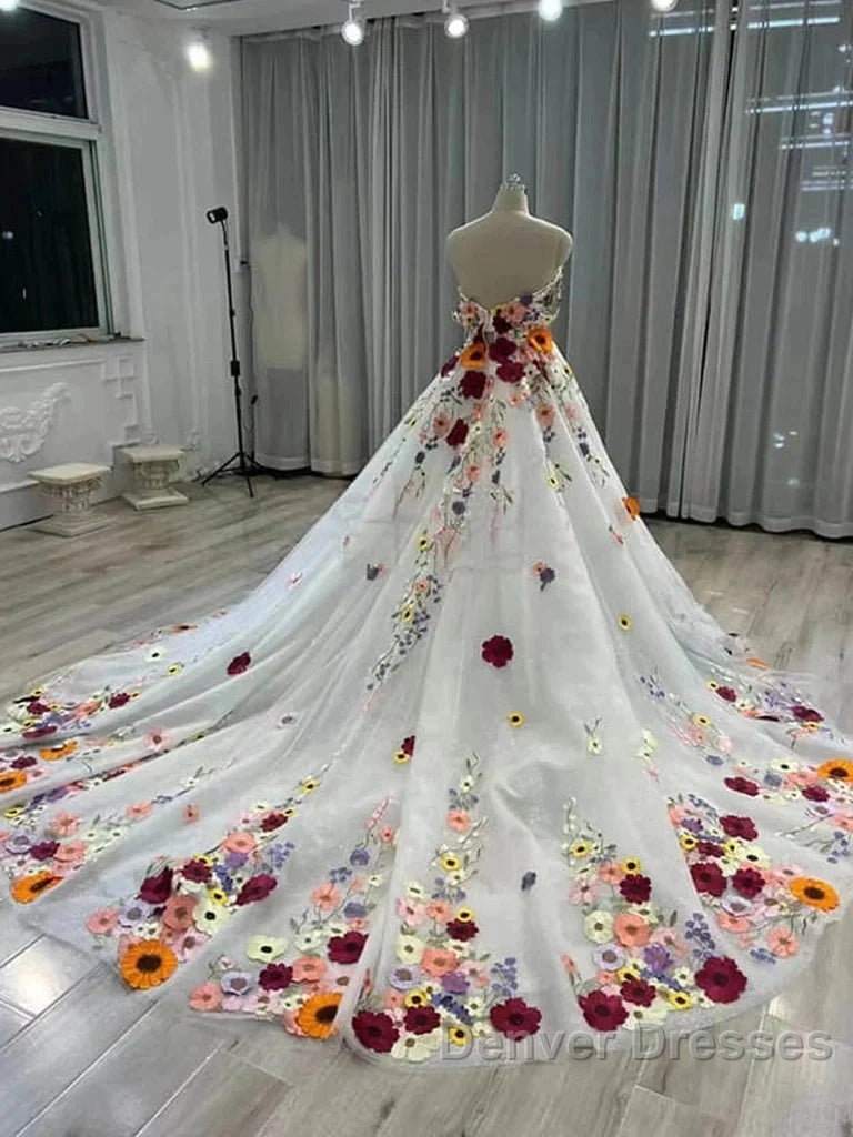 White Floral Sweetheart Long Sleeves Ball Gown Prom Dress Secondary image