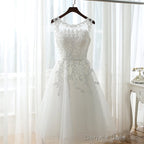 White Graduation Dresses, Round Neckline Tea Length Party Dress, Cute Formal Dress