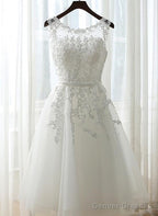 White Graduation Dresses, Round Neckline Tea Length Party Dress, Cute Formal Dress