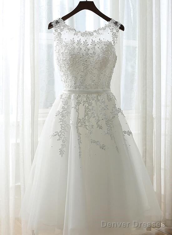 White Graduation Dresses, Round Neckline Tea Length Party Dress, Cute Formal Dress