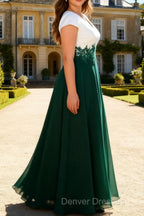 White Green A Line V Neck Appliqued Mother Of The Bride Dresses