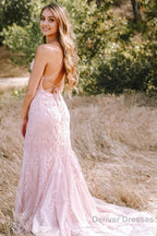 White Halter Backless Prom Dress