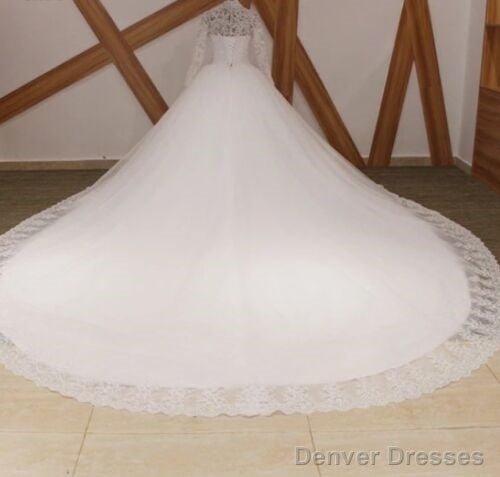 White/Ivory Long Sleeve Lace Muslim Wedding Dress Uk High Neck Bridal Gown Secondary image