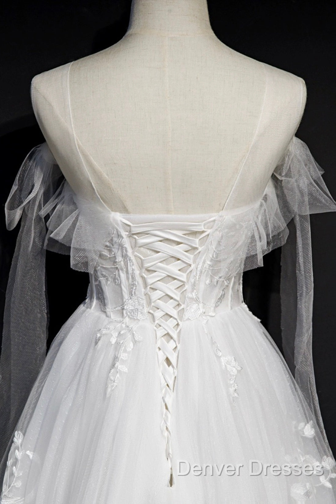 White Lace A-Line Tea Length Prom Dress