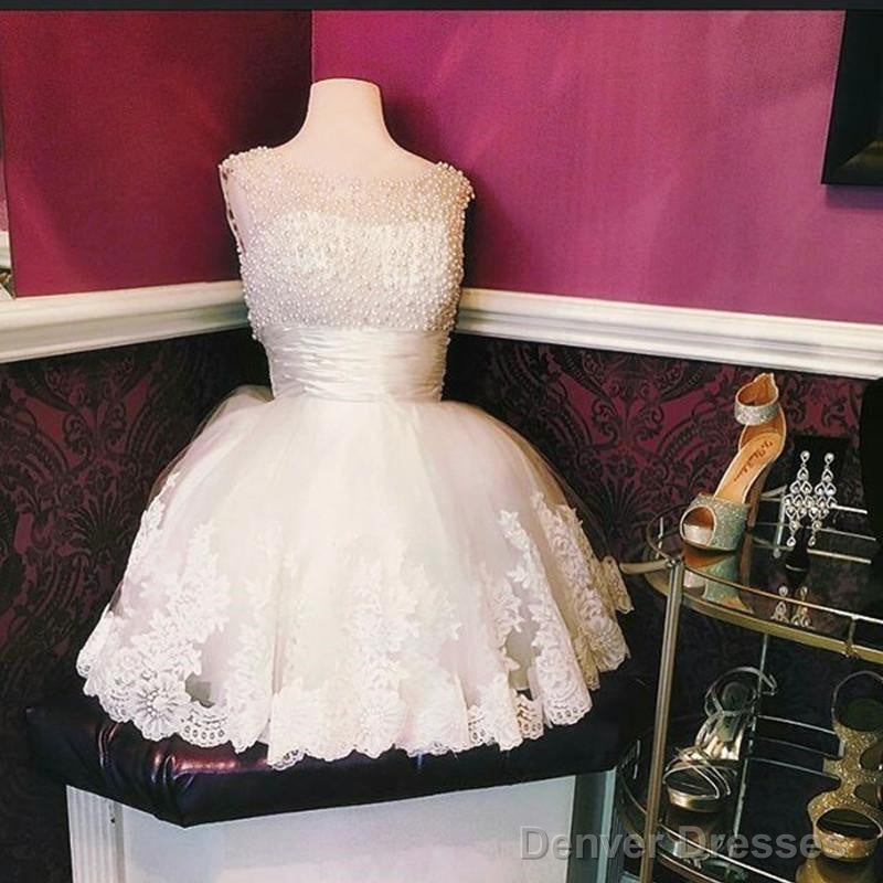 White Lace Homecoming Dresses Pearl Beading