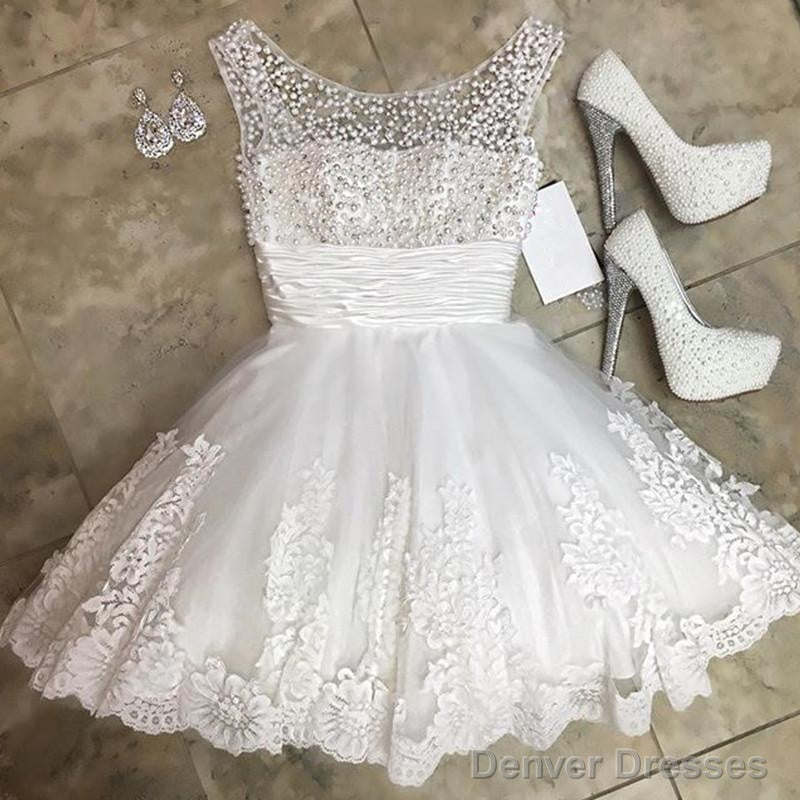 White Lace Homecoming Dresses Pearl Beading Main image