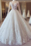 White Lace Long Sleeve Ball Gown Prom Dress Wedding Dress