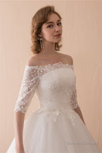 White Lace Long Sleeves Off Shoulder Strapless A Line Floor Length Wedding Dresses