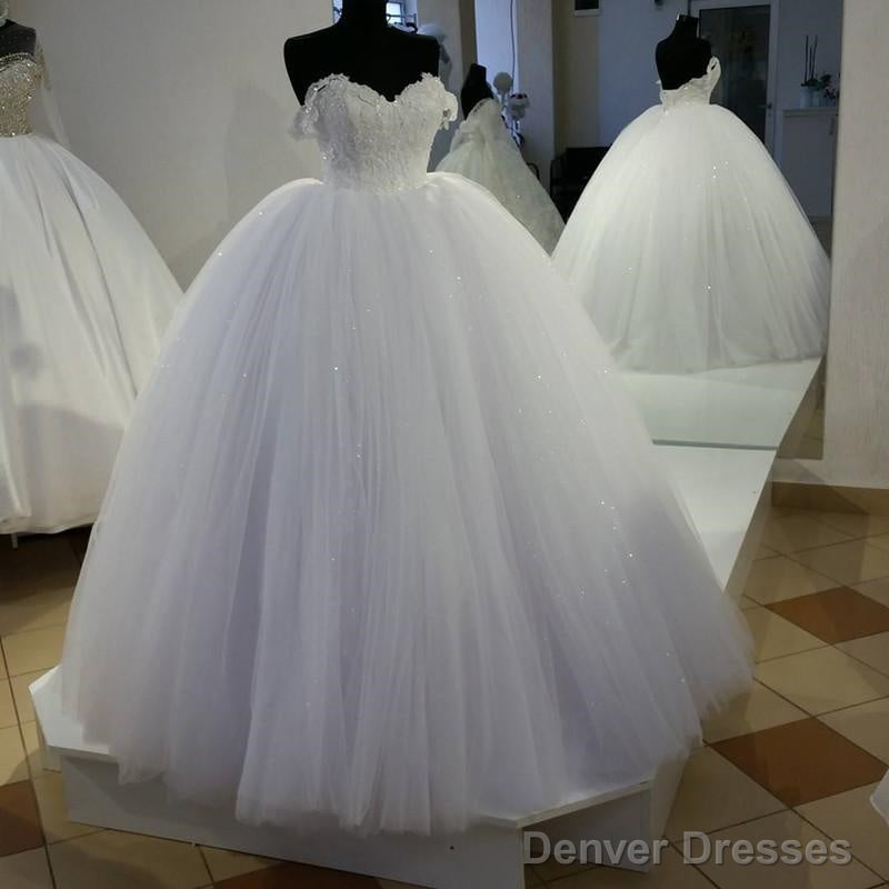 White Lace Off Shoulder Tulle Wedding Dresses Ball Gowns Main image
