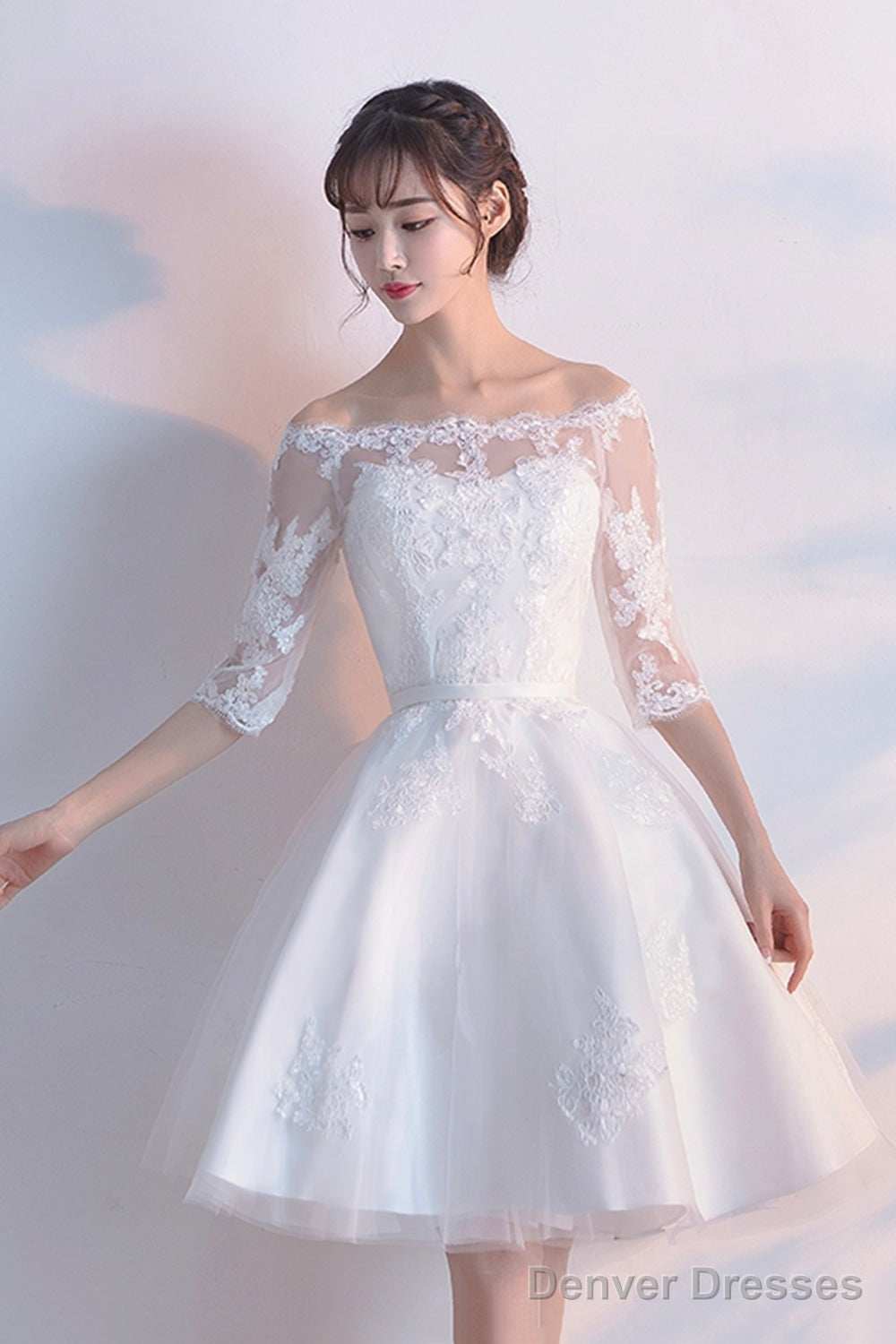 White Lace Short A Line Dress Fashion Dress  Homecoming Dress Main image