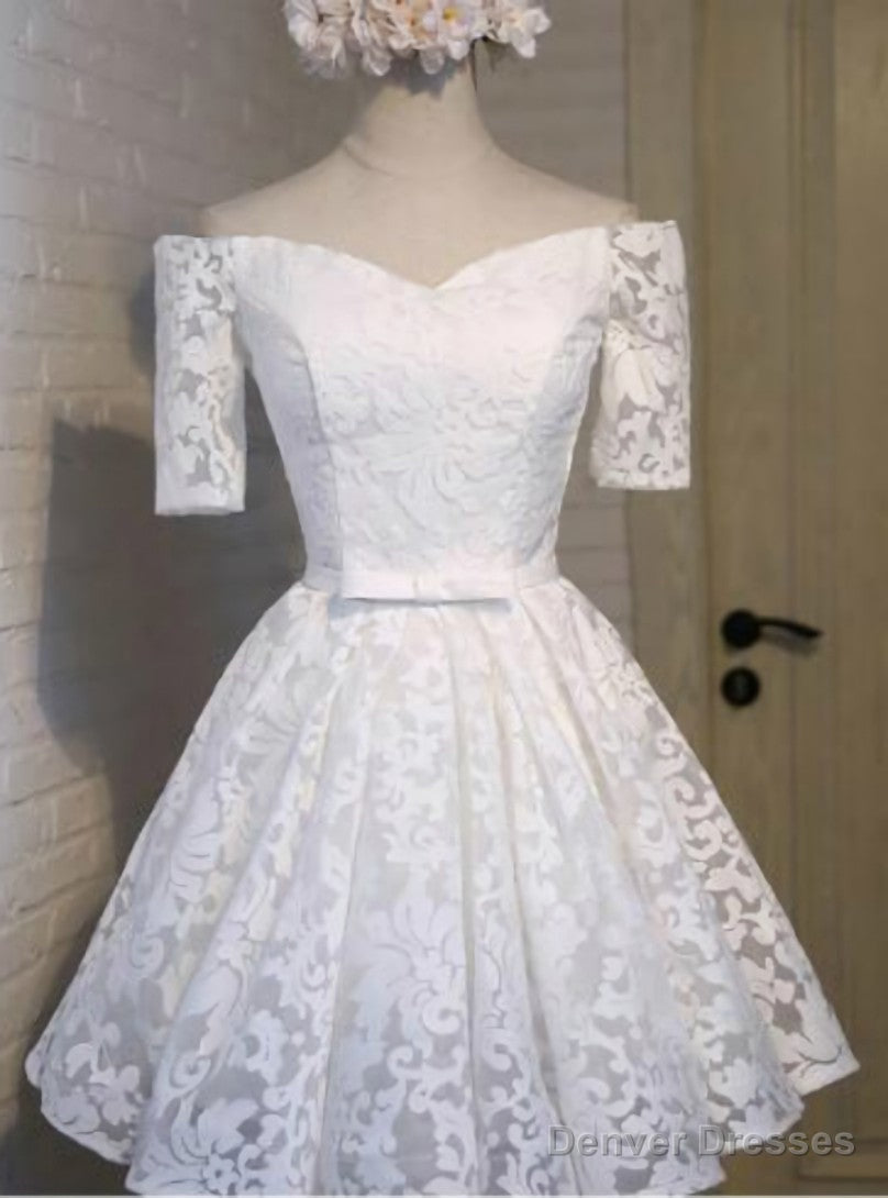 White Lace Short Sleeve Homecoming Dress Main image