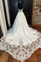 White Lace Sweetheart Backless A-Line Wedding Dress Long