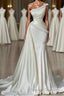 White Long Mermaid One Shoulder Satin Beads Formal Prom Dress