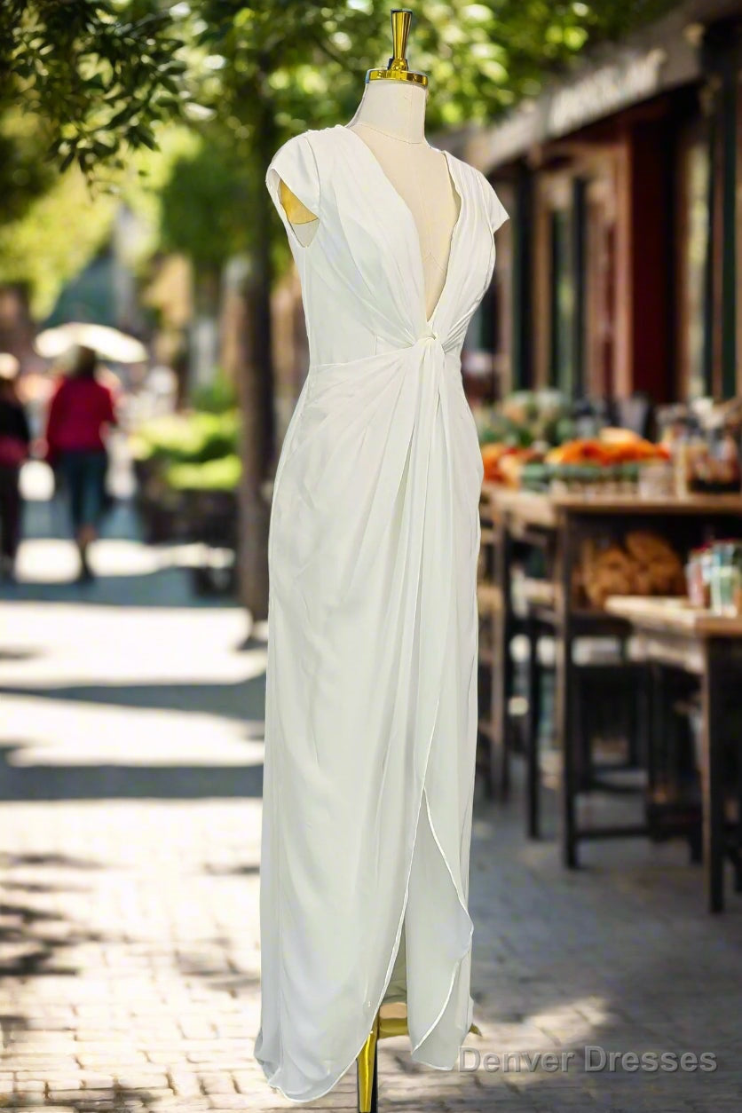 White Long Prom Dresses Unique Deep V Chiffon Evening Dresses Secondary image